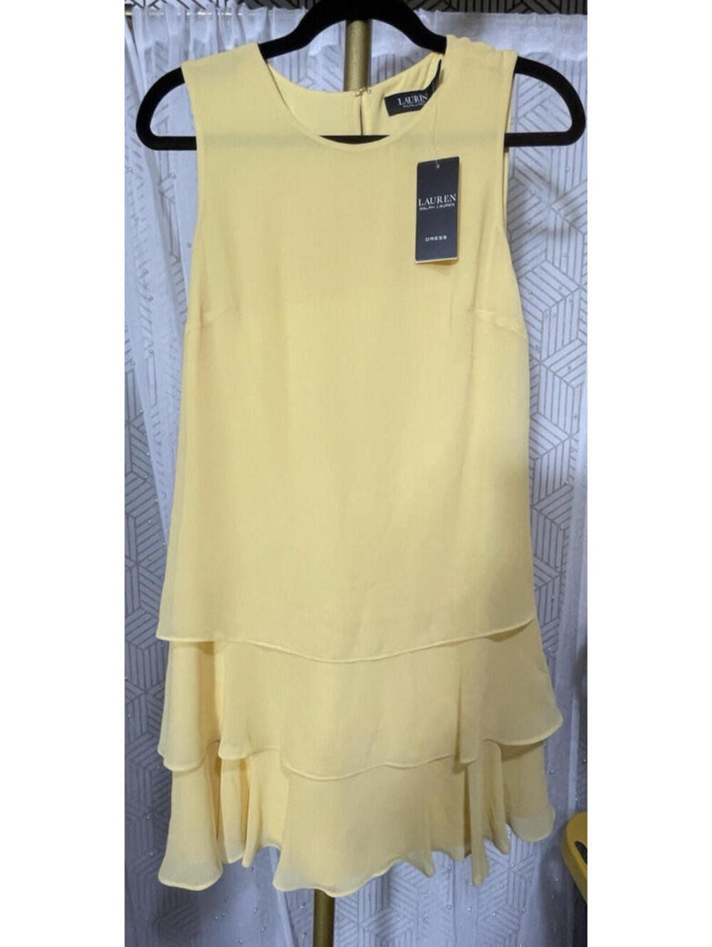NWT Lauren Ralph Lauren Yellow Tiered Georgette Dress Size 0 Flutter Airy READ